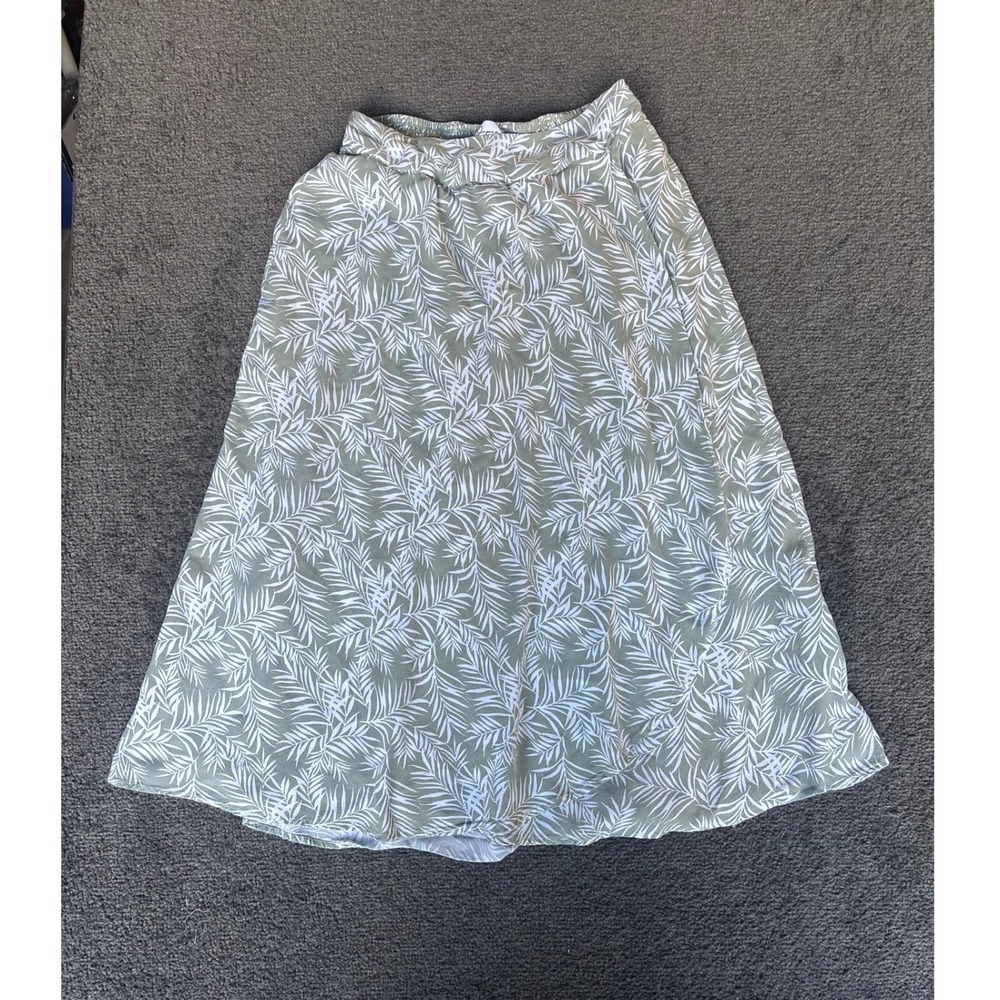 Jopna Midi‎ Skirt Palm Leaf Print Elastic Waist Green White Size M